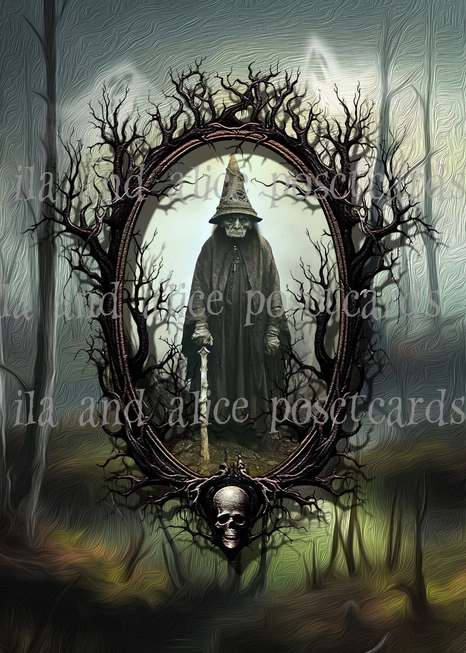 Witches in a Dark Forest Halloween Postcards Post Cards ila & alice 