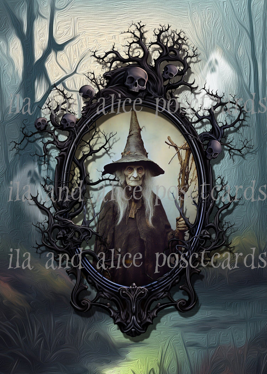 Witches in a Dark Forest Halloween Postcards Post Cards ila & alice 