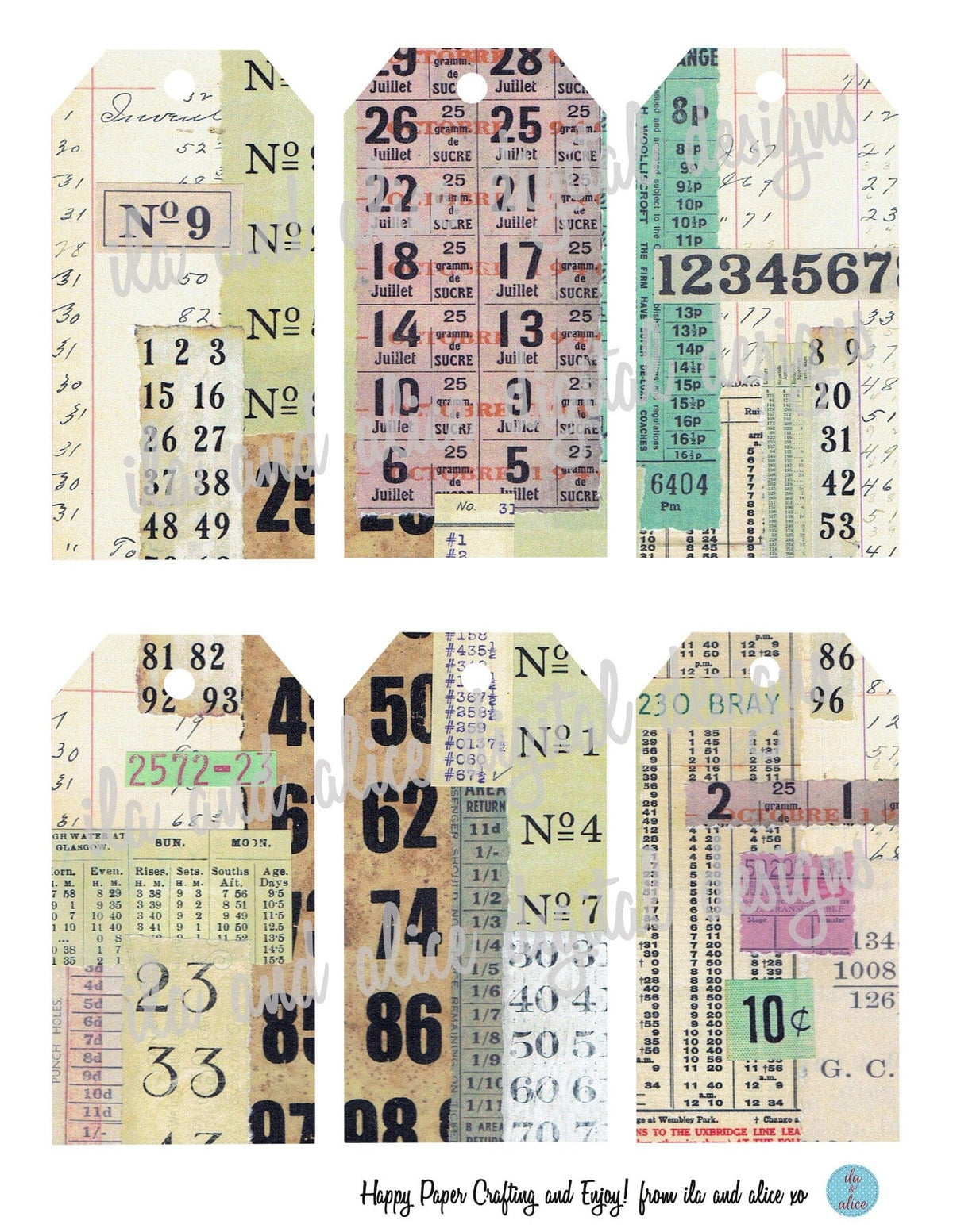 Digital Journal Tags with Numbers-Muted tones Set #1 – ila & alice