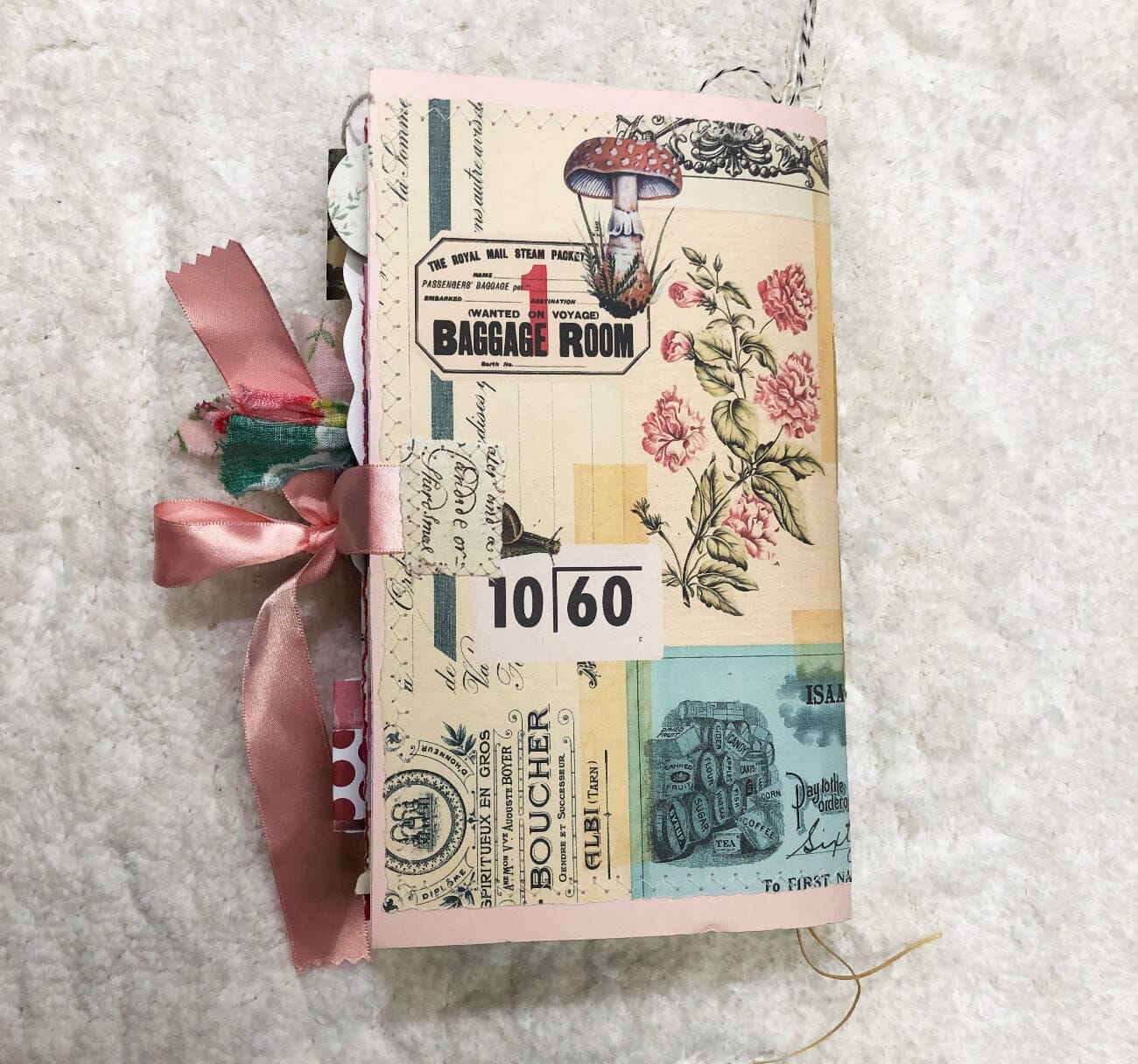 Whimsical Shabby Junk Journal- Pink and Blue Mixed Media w Polka Dots Blue Birds & Daisies Journal ila & alice 