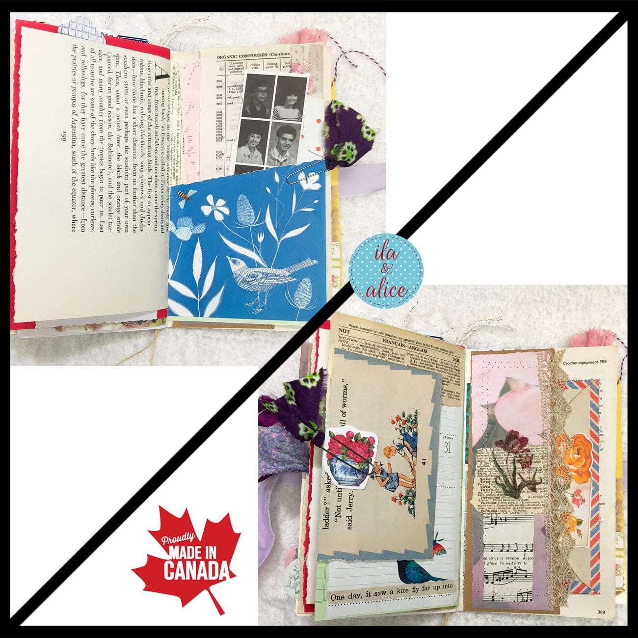 Whimsical Shabby Junk Journal- Purple and Lavender Floral Mixed Media w Lace Journal ila & alice 