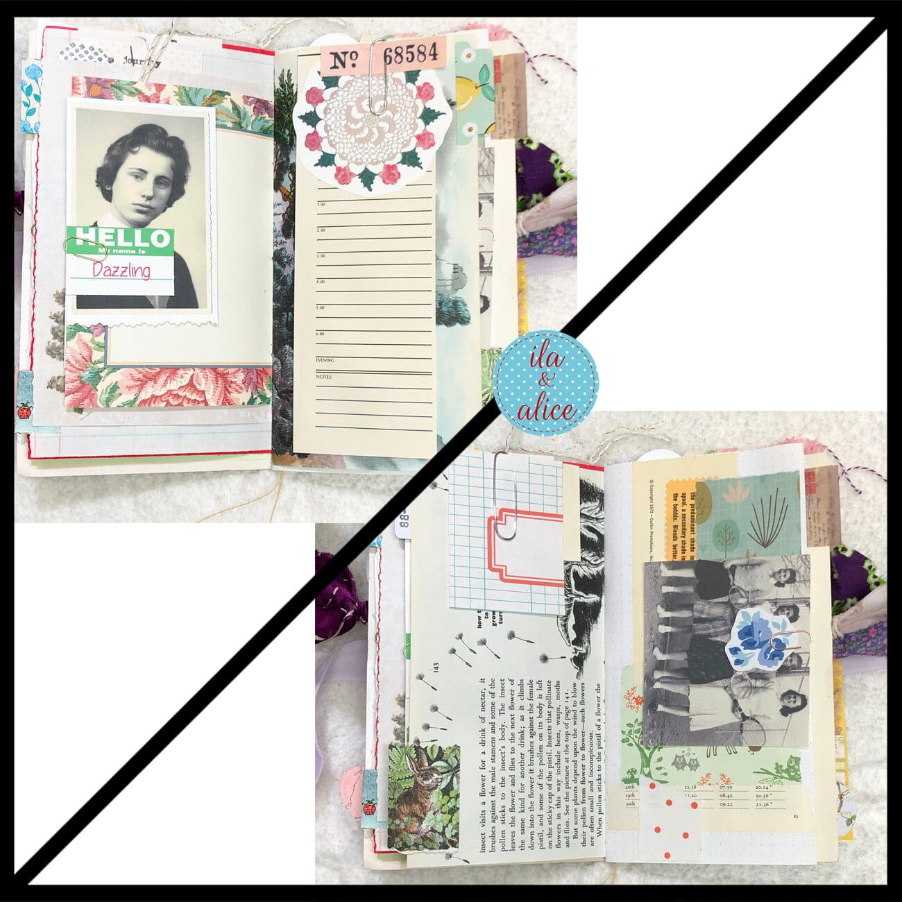 Whimsical Shabby Junk Journal- Purple and Lavender Floral Mixed Media w Lace Journal ila & alice 
