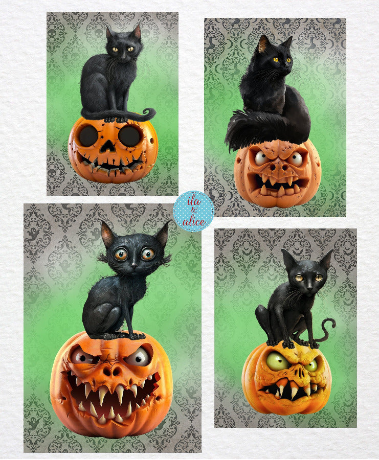 Black Cats and Pumpkins Halloween Postcards Post Cards ila & alice 
