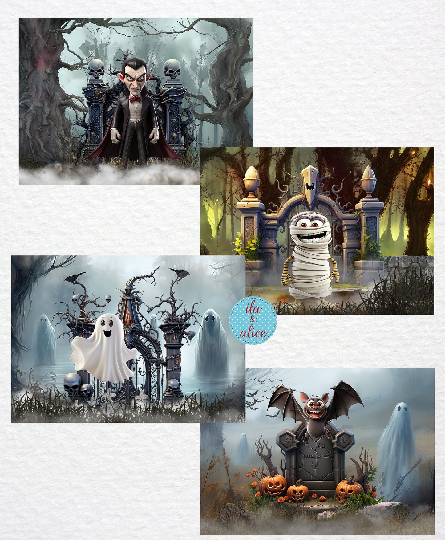 Dark Forest Cuties Halloween Postcards Post Cards ila & alice 