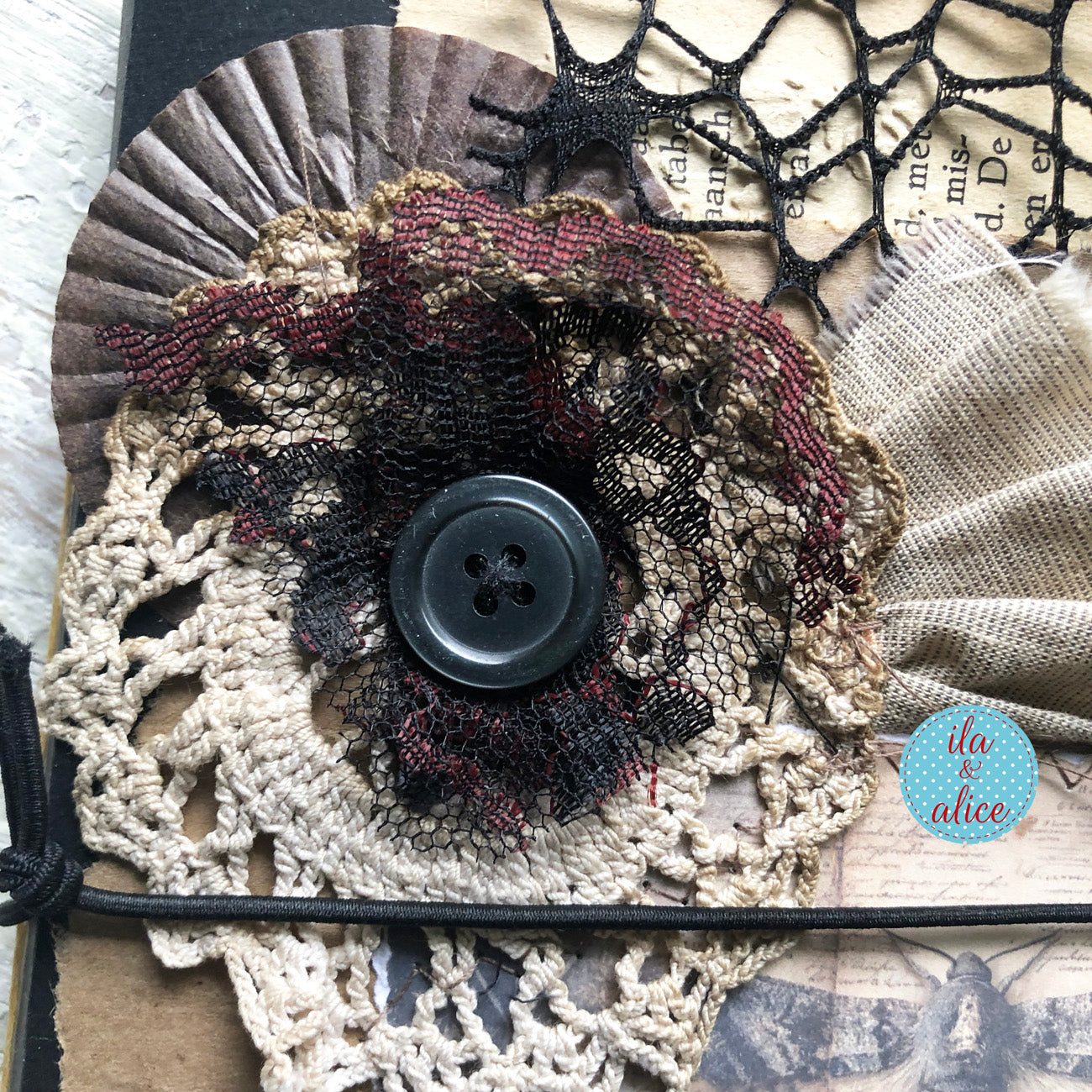 handmade spooky junk journal folio with wax seal, vintage ephemera, and dark folklore aesthetic
