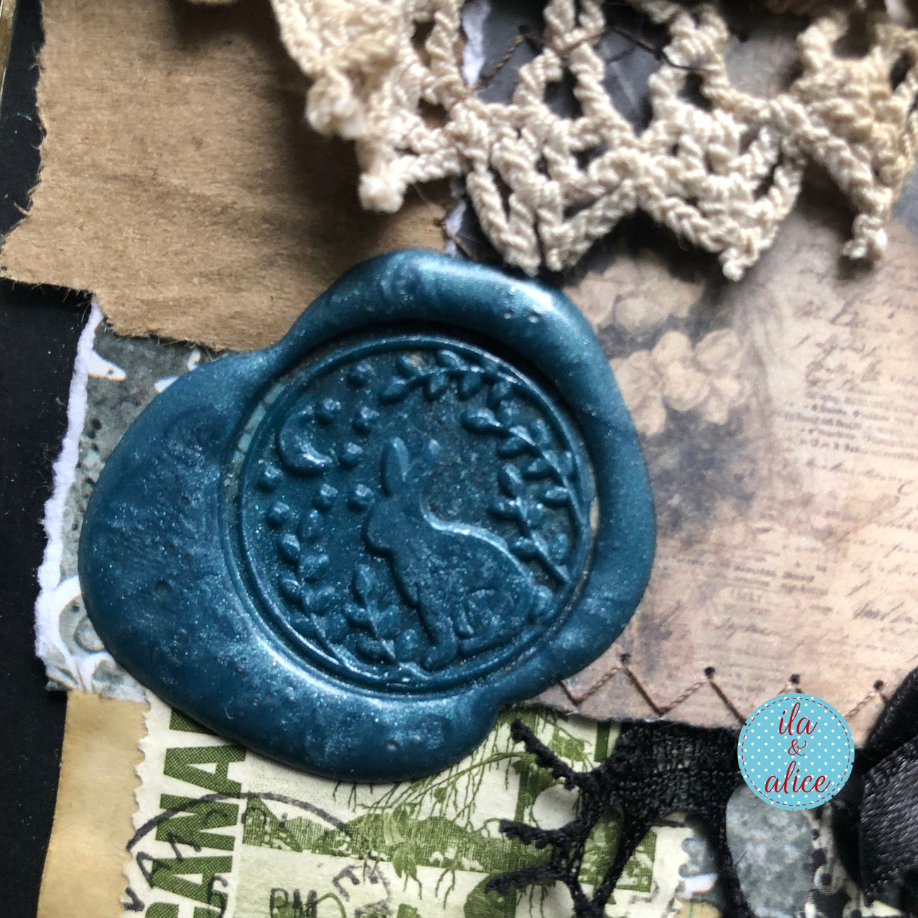 handmade spooky junk journal folio with wax seal, vintage ephemera, and dark folklore aesthetic