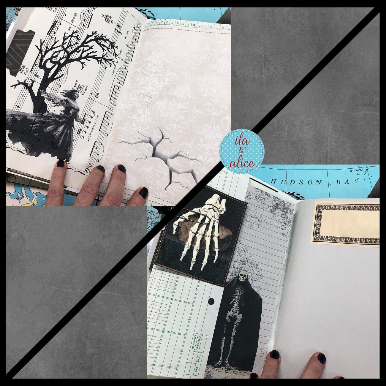 Winter Junk Journal with Full Moon & Crow Collage Cover Journal ila & alice 