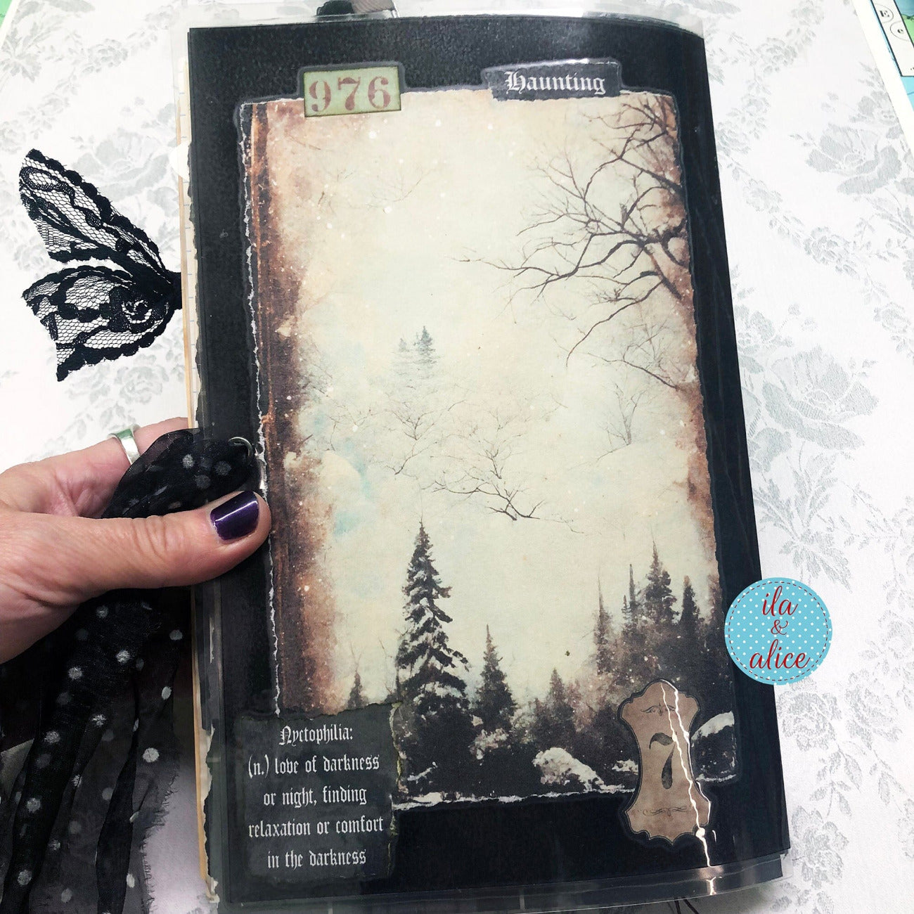 Winter Junk Journal with Full Moon & Crow Collage Cover Journal ila & alice 