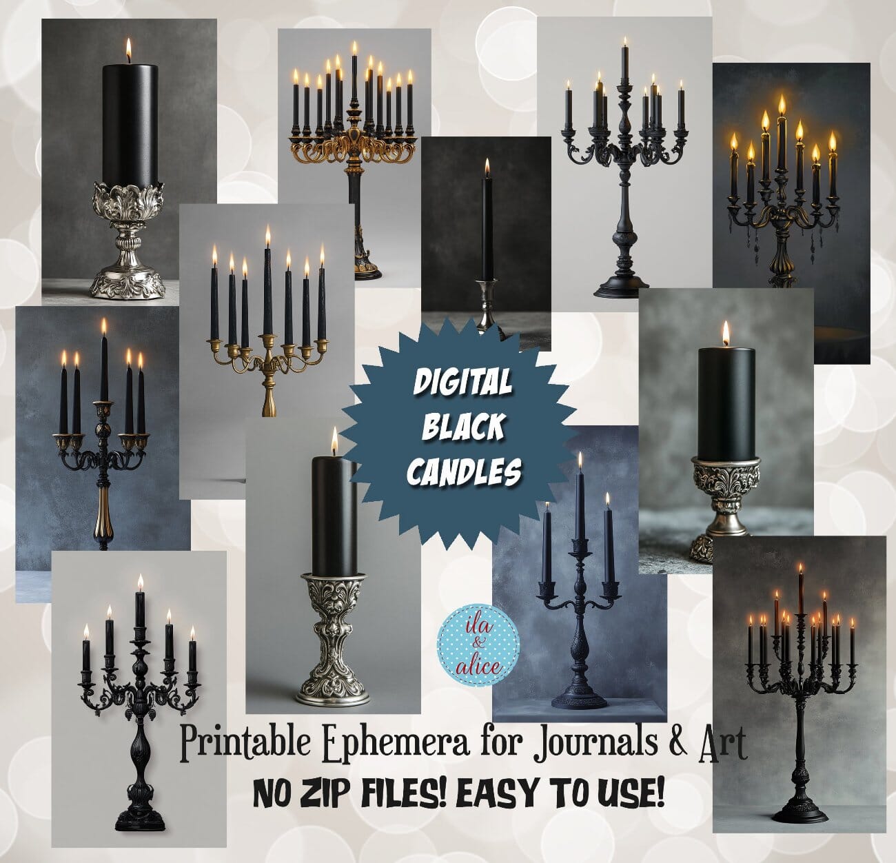 Digital Black Candles Journal Tags Journal ila & alice 