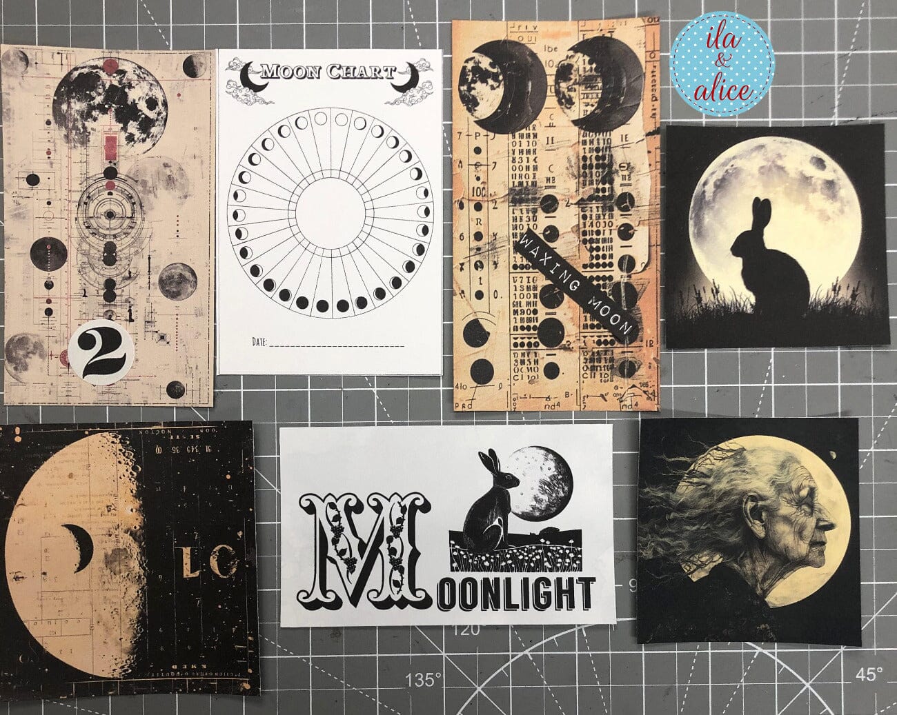 Digital Moon Art Junk Journal Ephemera Journal ila & alice 