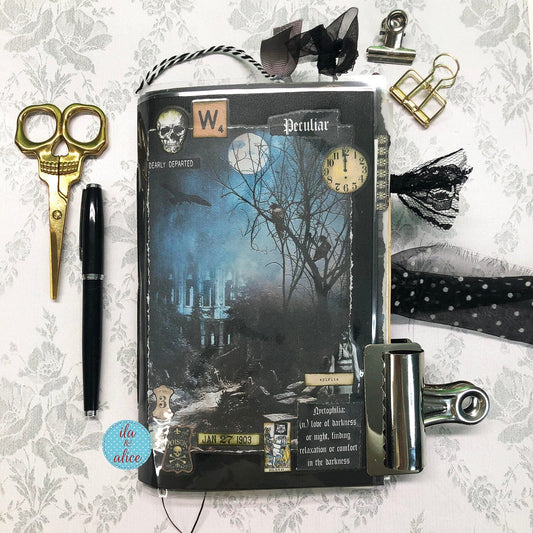 Winter Junk Journal with Full Moon & Crow Collage Cover Journal ila & alice 