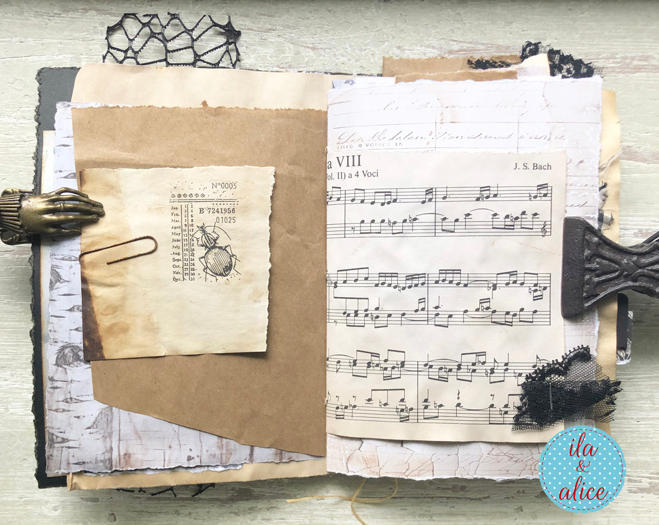 handmade spooky junk journal folio with wax seal, vintage ephemera, and dark folklore aesthetic