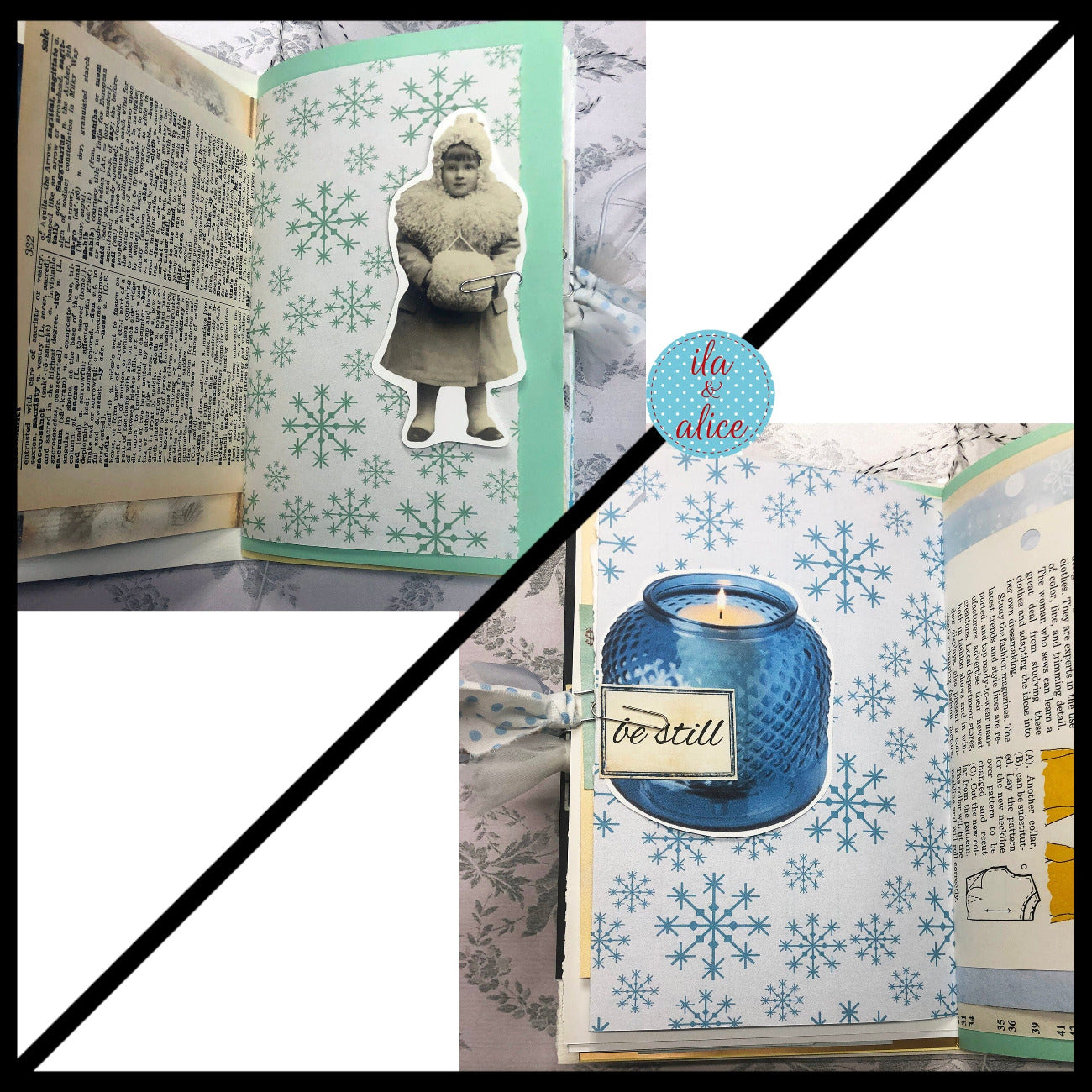 Blue Winter Junk Journal with Owl & Blue Bird Journal ila & alice 