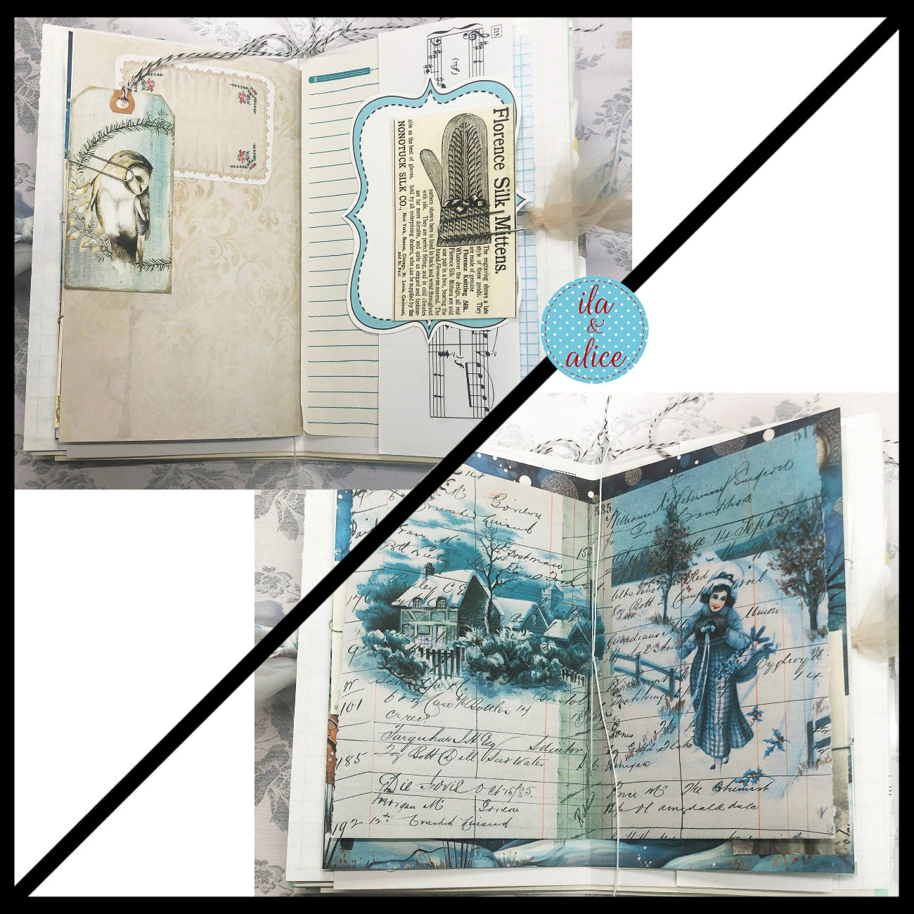 Blue Winter Junk Journal with Winter Wonderland Scene Journal ila & alice 