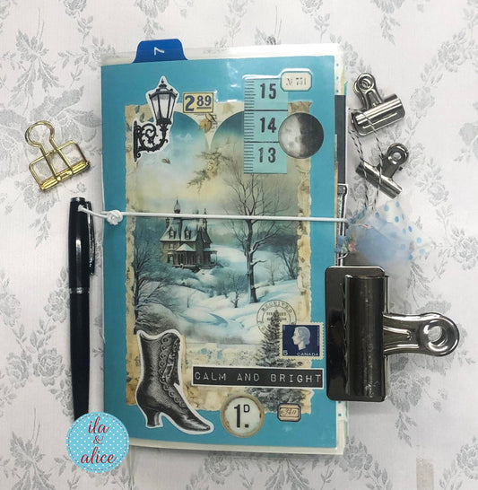 Blue Winter Junk Journal with Winter Wonderland Scene Journal ila & alice 