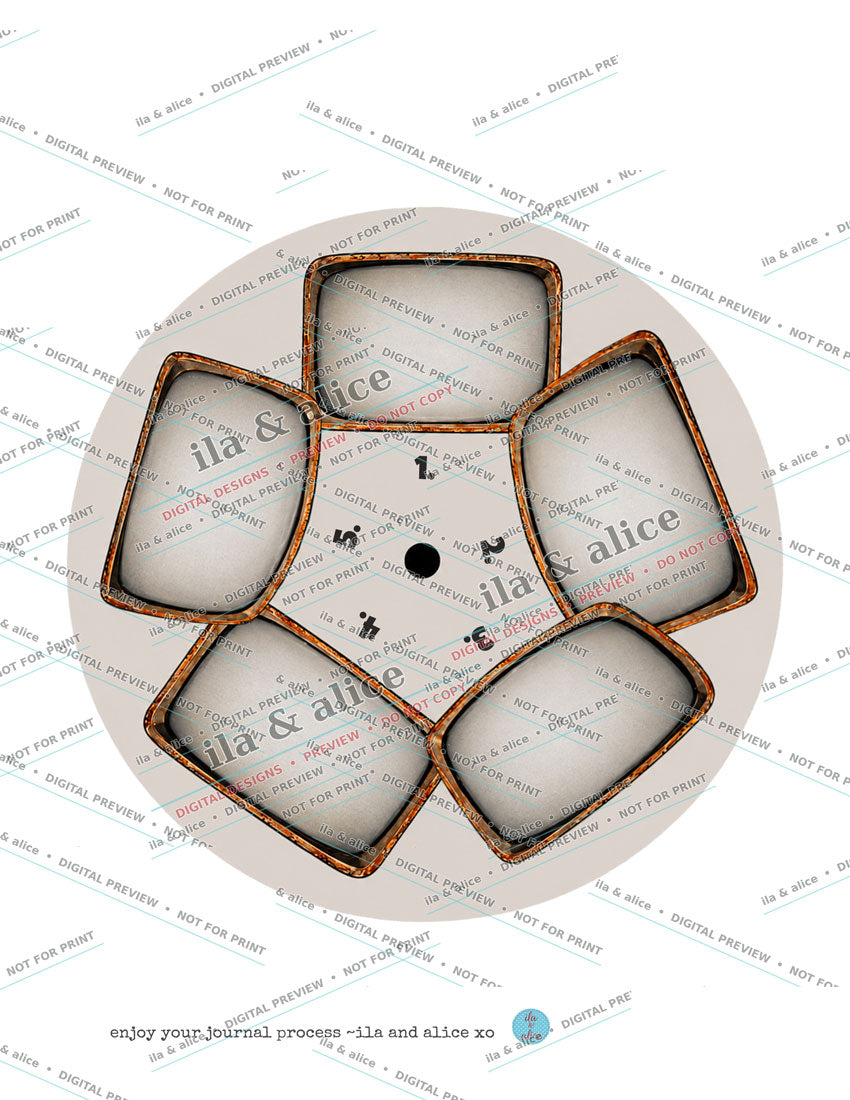 Blank rotating TV wheel for adding five custom photographs, artwork or images.