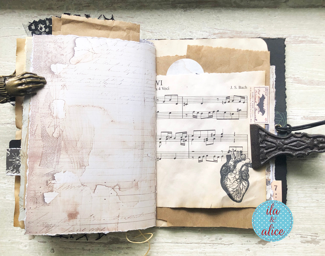 handmade spooky junk journal folio with wax seal, vintage ephemera, and dark folklore aesthetic