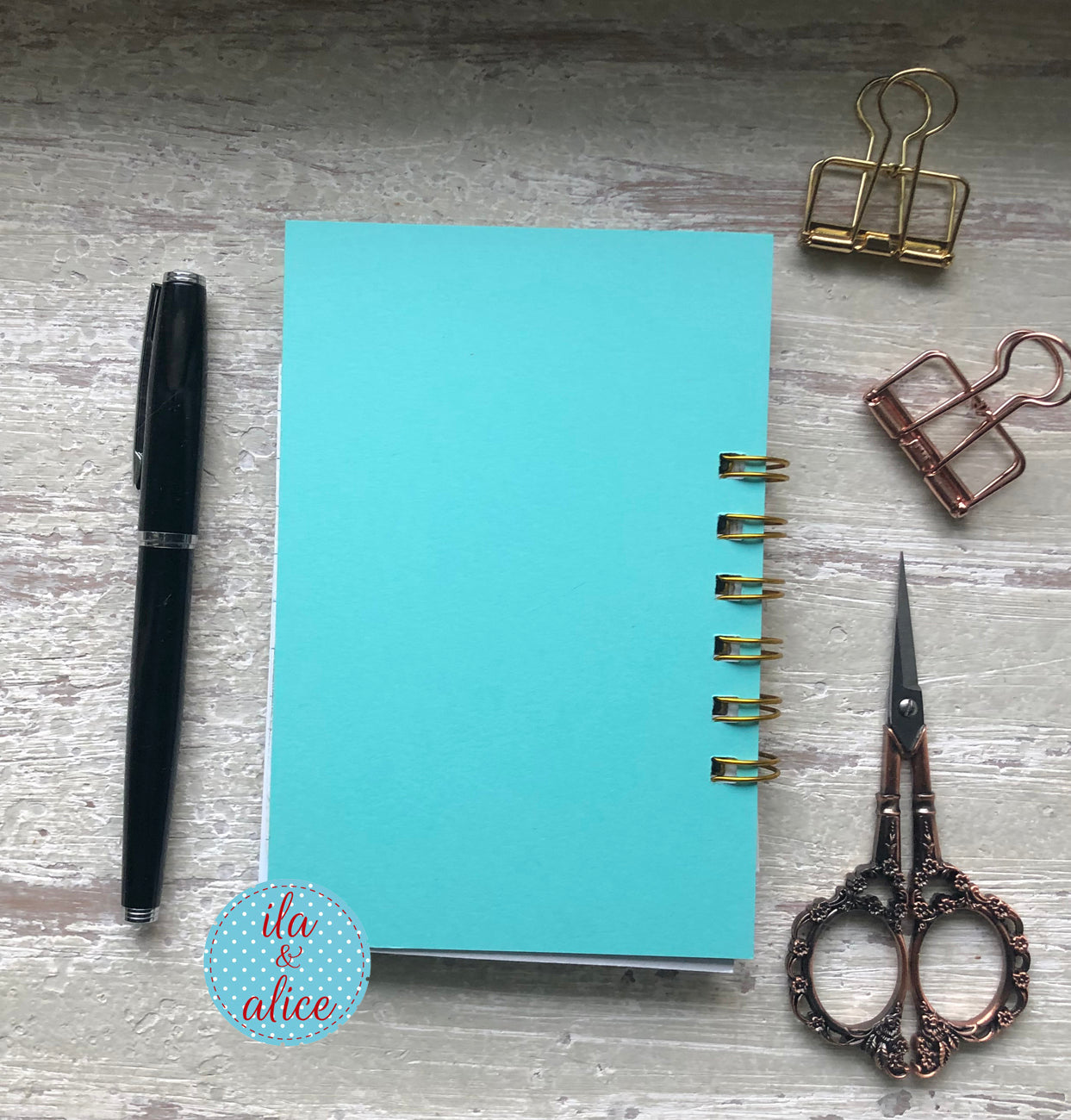 mini journal turquoise back