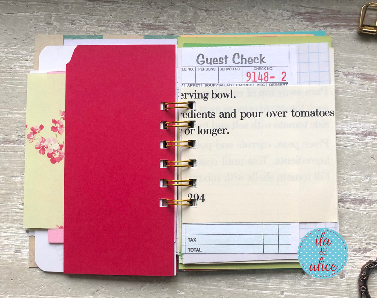 Mini handmade junk journal with mixed media, spiral bound notebook vintage pages