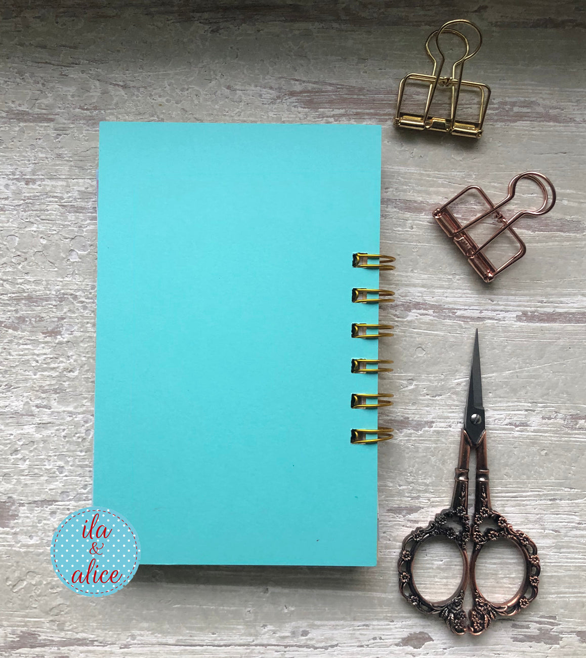 mini journal turquoise back