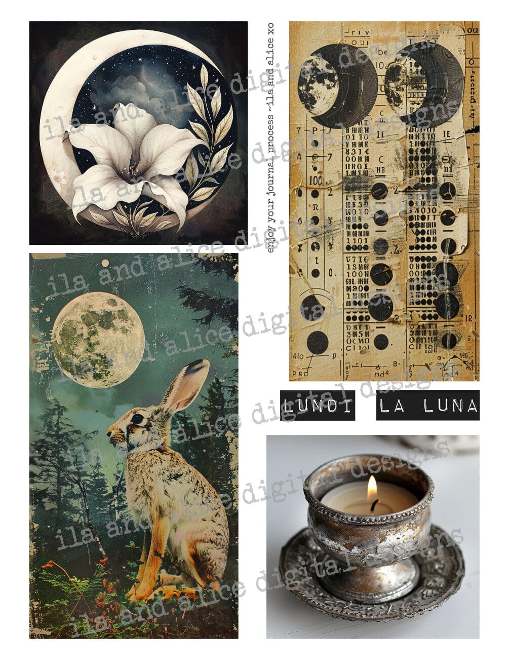 Digital Moon Art Junk Journal Ephemera Journal ila & alice 