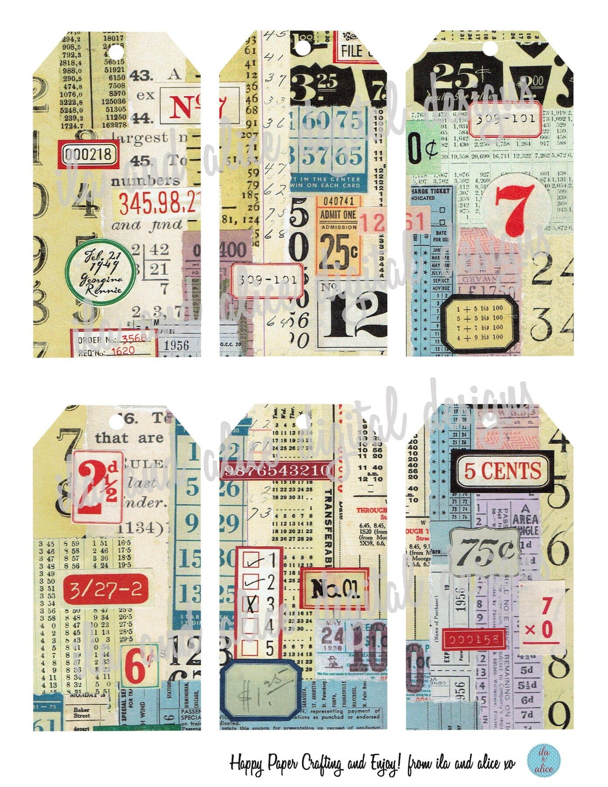 Digital Journal Tags with Numbers-Red & Blue Set #2 – ila & alice