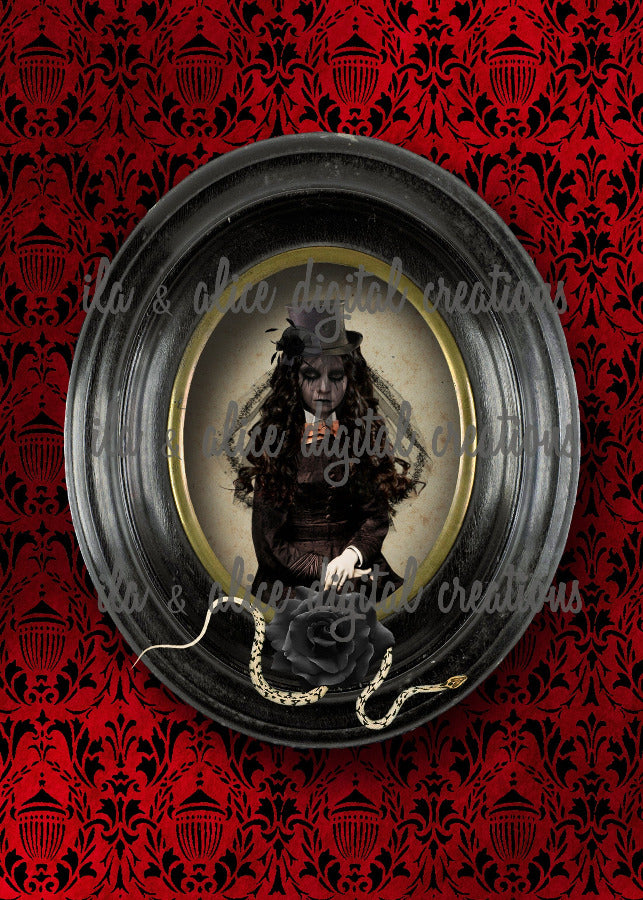Spooky Ghoulish Women on Red Velvet Postcards Post Cards ila & alice 