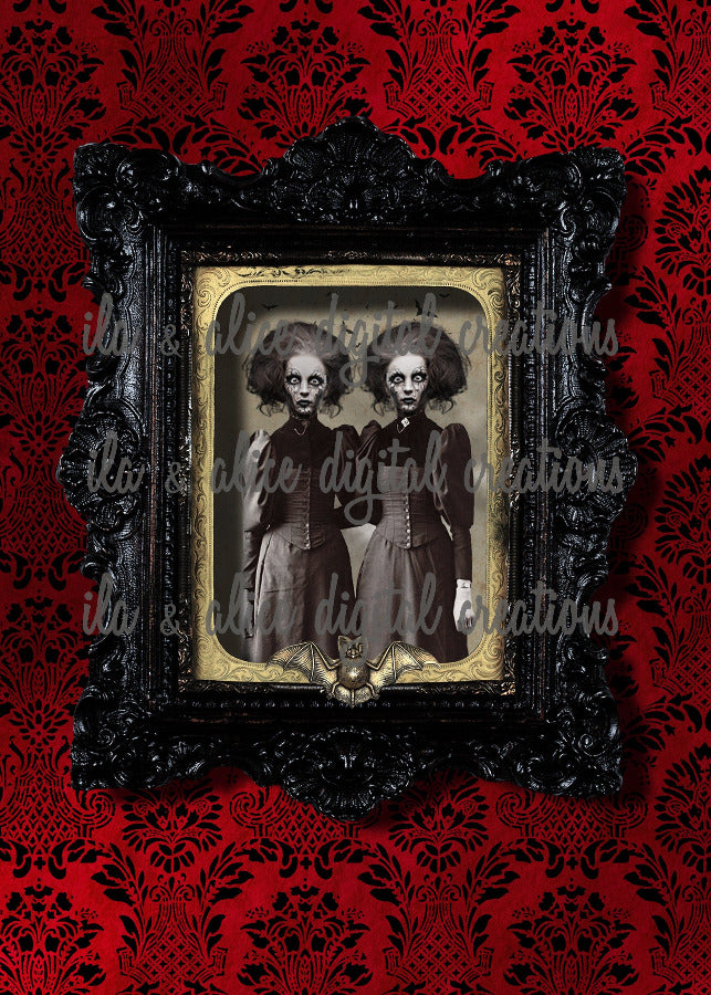Spooky Ghoulish Women on Red Velvet Postcards Post Cards ila & alice 
