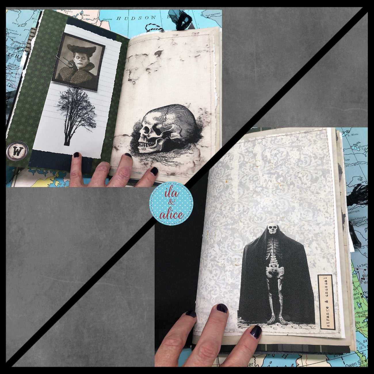 Dark Gothic Winter Junk Journal with Moon & Crow Collage Cover Journal ila & alice 