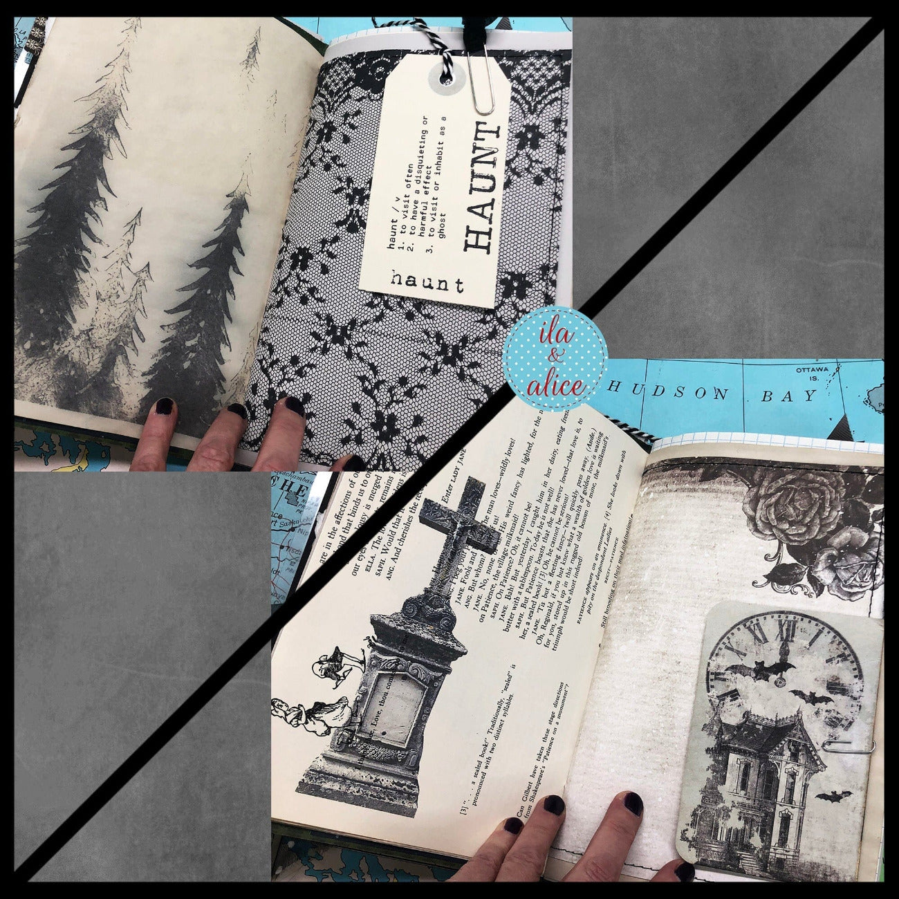 Dark Gothic Winter Junk Journal with Moon & Crow Collage Cover Journal ila & alice 
