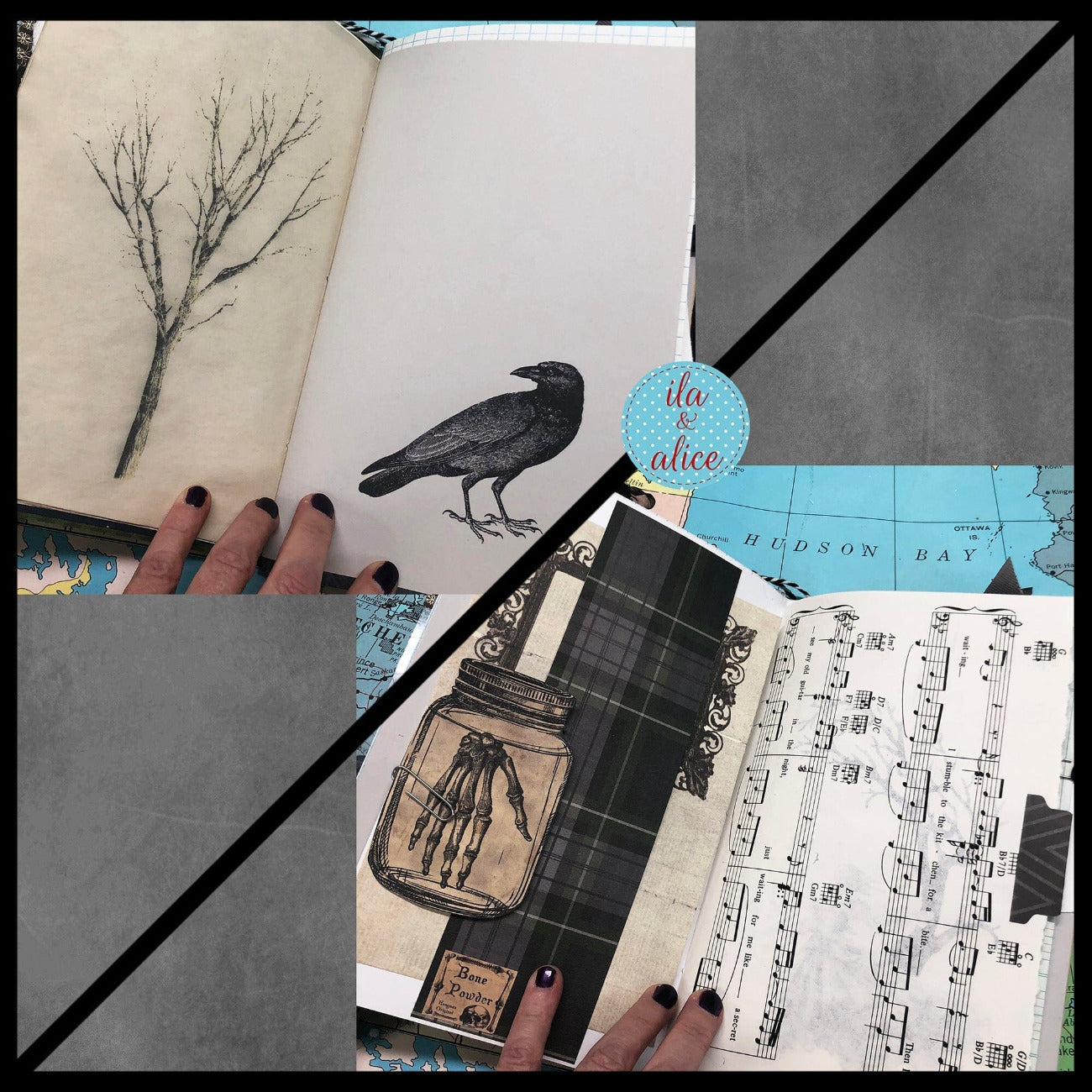 Dark Gothic Winter Junk Journal with Moon & Crow Collage Cover Journal ila & alice 