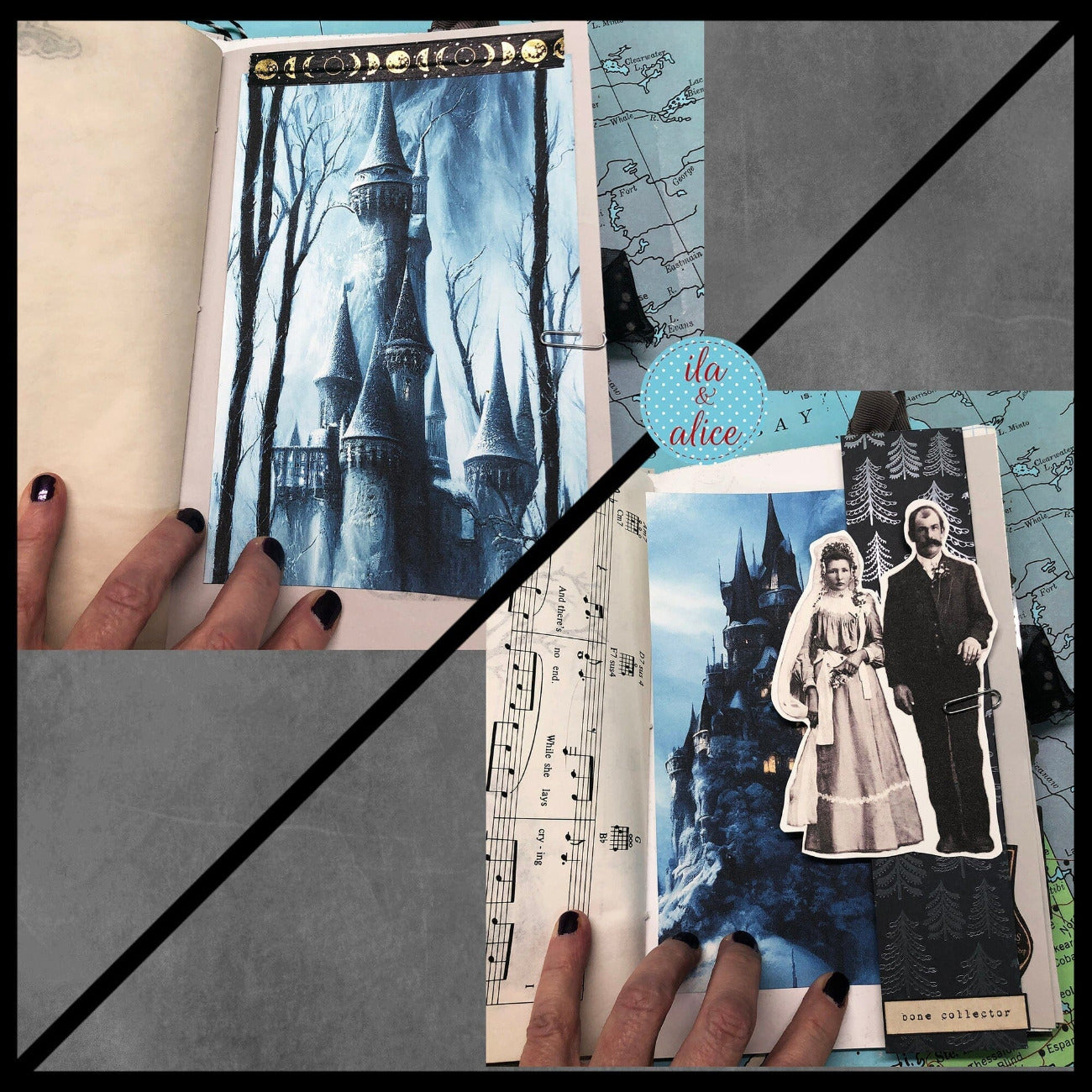 Dark Gothic Winter Junk Journal with Moon & Crow Collage Cover Journal ila & alice 
