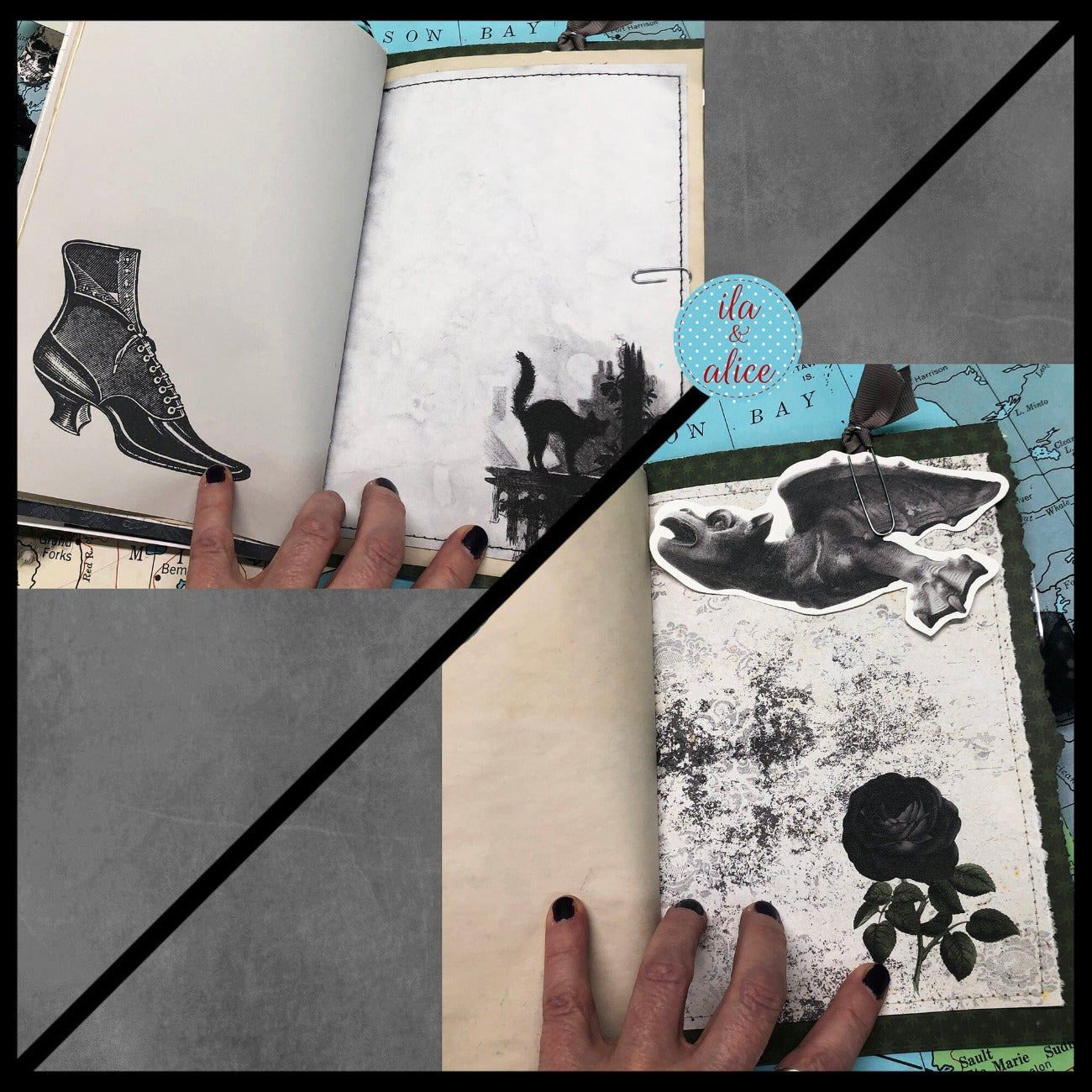 Dark Gothic Winter Junk Journal with Moon & Crow Collage Cover Journal ila & alice 