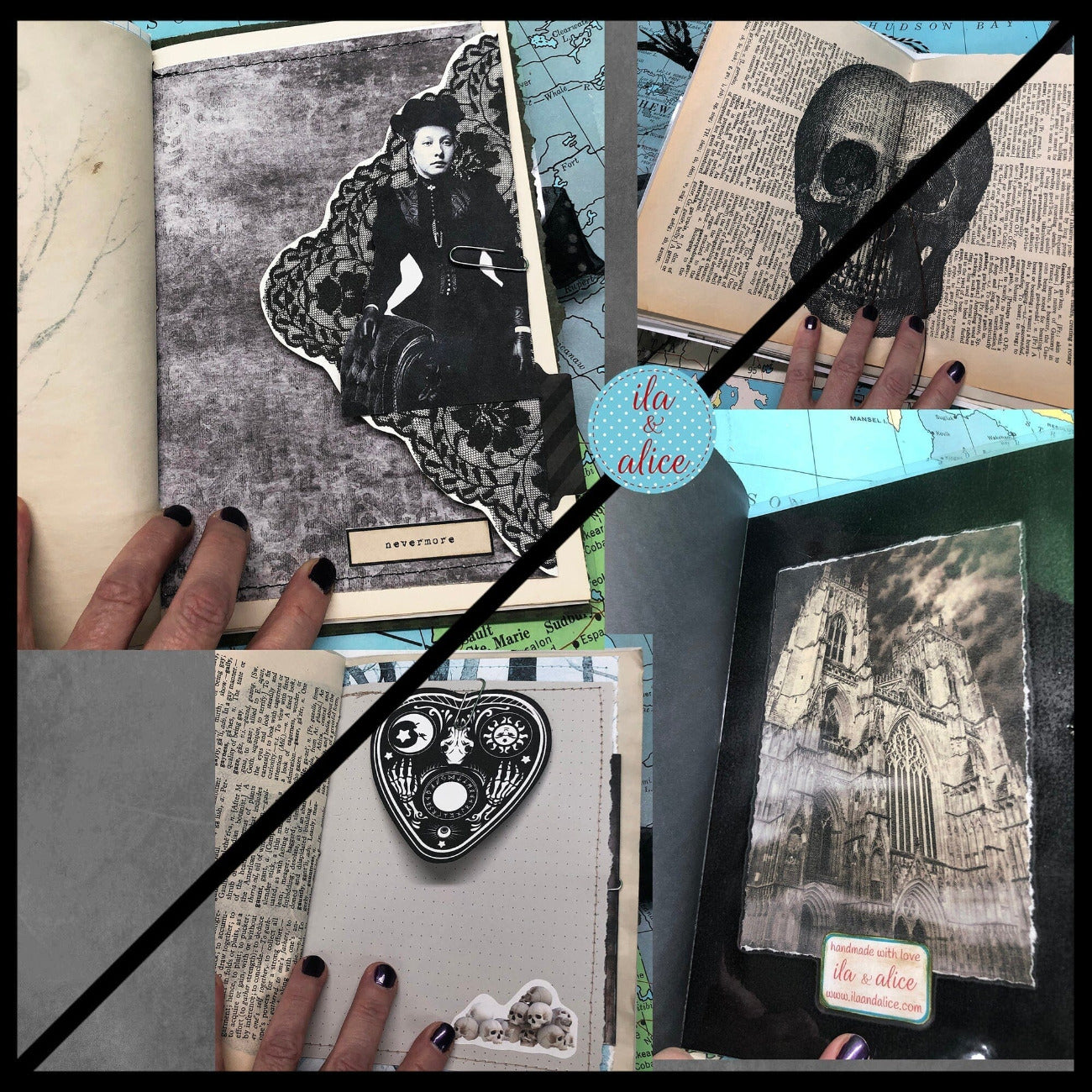 Dark Gothic Winter Junk Journal with Moon & Crow Collage Cover Journal ila & alice 