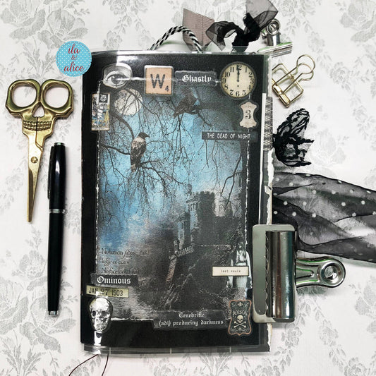 Dark Gothic Winter Junk Journal with Moon & Crow Collage Cover Journal ila & alice 