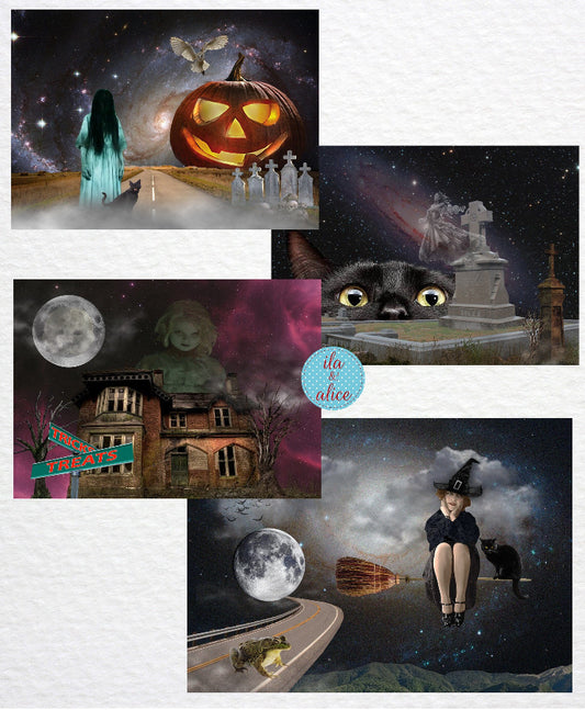 Haunted Halloween Collage Postcards Post Cards ila & alice 