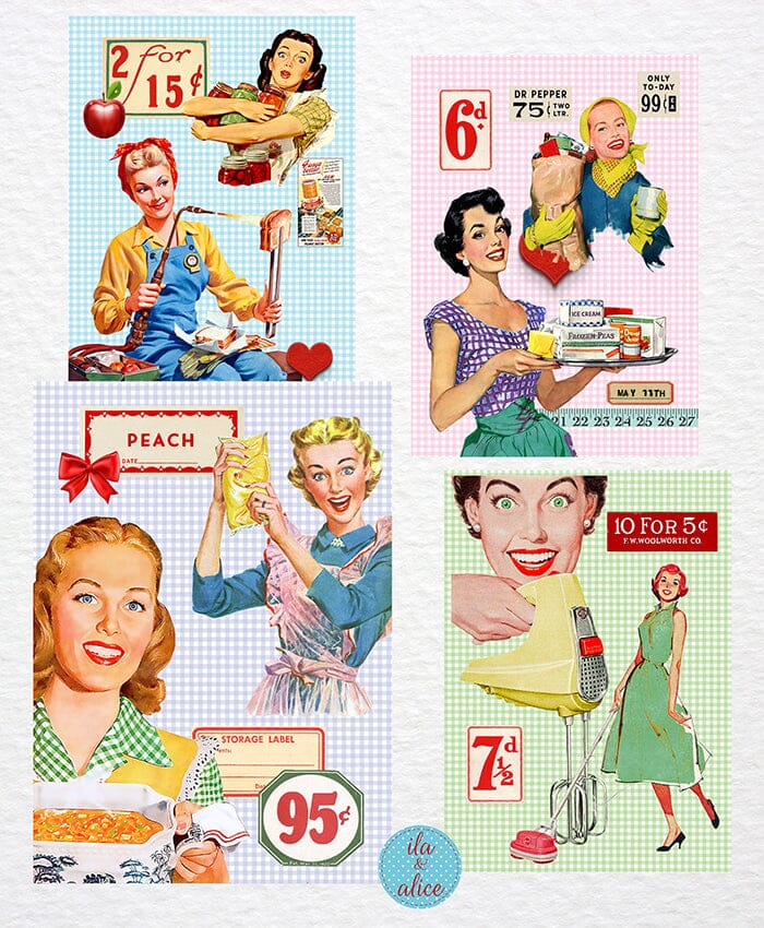 Retro Housewife Postcards Post Cards ila & alice 