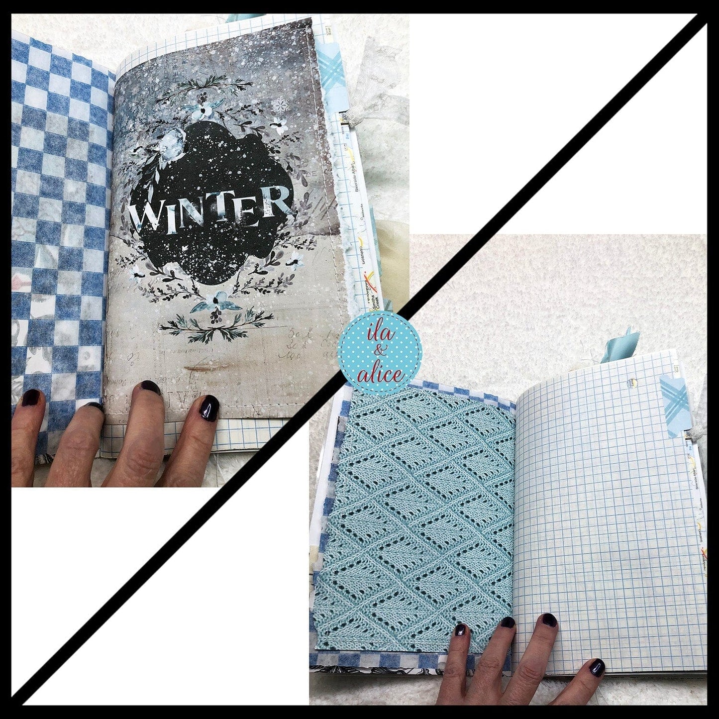 Pretty Blue Winter Junk Journal with Owl & Hare Collage Cover Journal ila & alice 