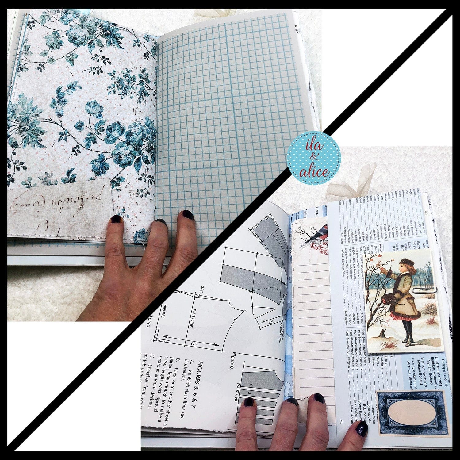 Pretty Blue Winter Junk Journal with Owl & Hare Collage Cover Journal ila & alice 