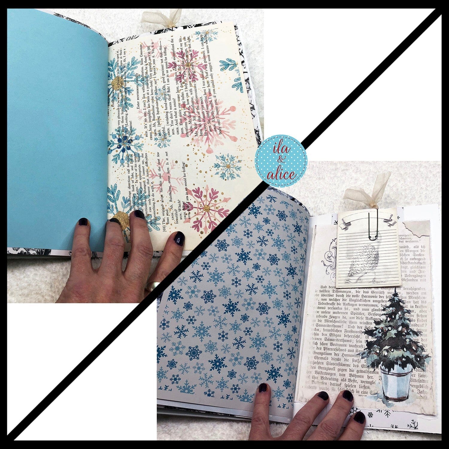 Pretty Blue Winter Junk Journal with Owl & Hare Collage Cover Journal ila & alice 