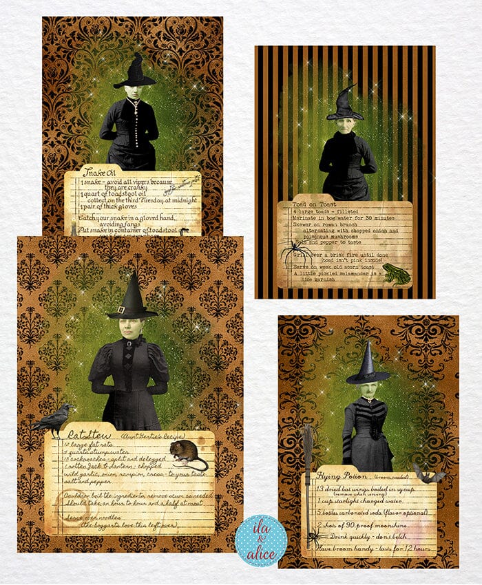Witches with Cauldron Recipes Postcards Post Cards ila & alice 