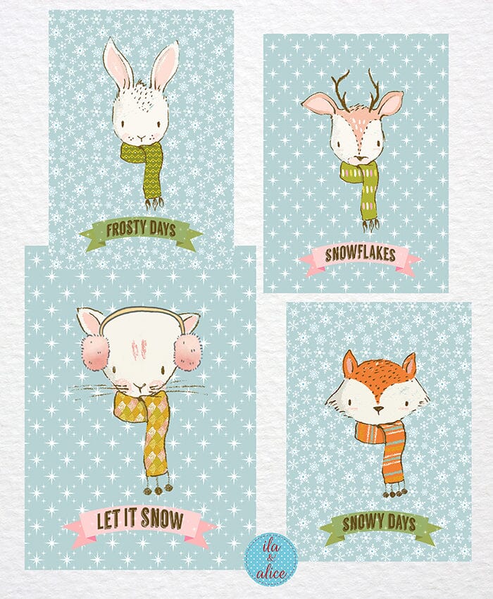 Illustrated Winter Woodland Animal Postcards Post Cards ila & alice 