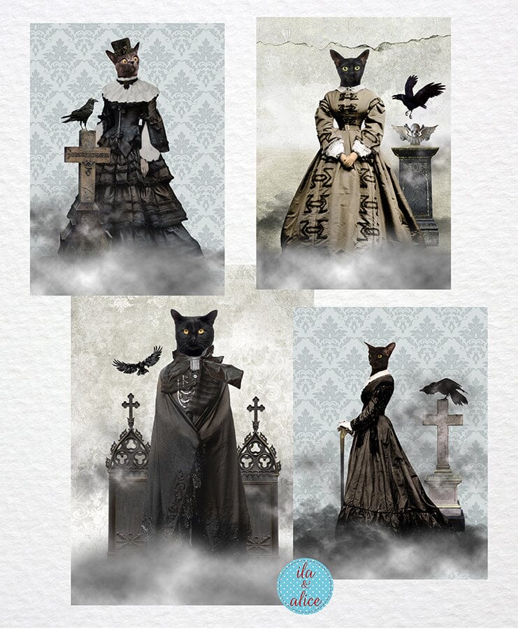 Spooky Black Cats Post Cards ila & alice 