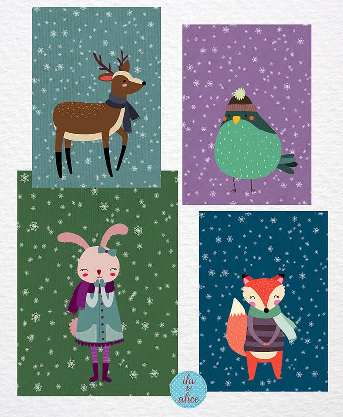 Woodland Creatures in the Winter Postcards Post Cards ila & alice 