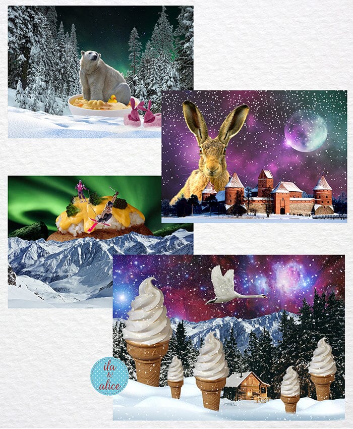 Curious Winter Places Collage Art Postcards Post Cards ila & alice 